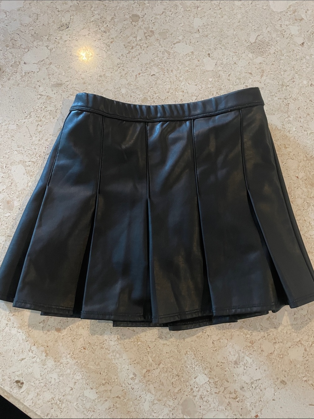 abercrombie kids Black Faux Leather Pleated Skater Skirt
